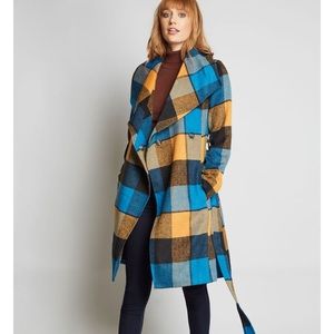 Blue and orange plaid coat
